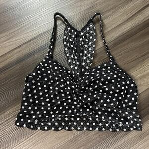 PINK Lace Bralette Set Size Large Polka Dot Black Racerback